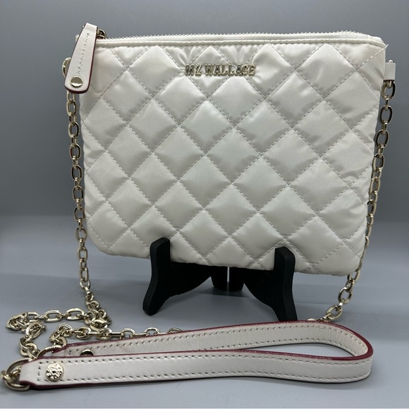 MZ Wallace Handbags - MZ Wallace Quilted Crossbody Bag in Ivory with Gold Chain